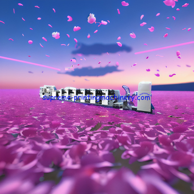 ROLL TO ROLL PAPER LABEL FLEXOGRAPHIC PRINTING MACHINE WITH HIGH TEMPERATURE ROLLER HORIZONTAL IN LINE PETAL FLEXO PRESS