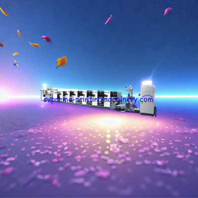 ROLL TO ROLL PAPER LABEL FLEXOGRAPHIC PRINTING MACHINE WITH HIGH TEMPERATURE ROLLER HORIZONTAL IN LINE PETAL FLEXO PRESS