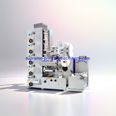LABEL LOGO FLEXO PRINTING MACHINE web guide ultrasonic type 1 die cutting station separate unwinding two tower slitting