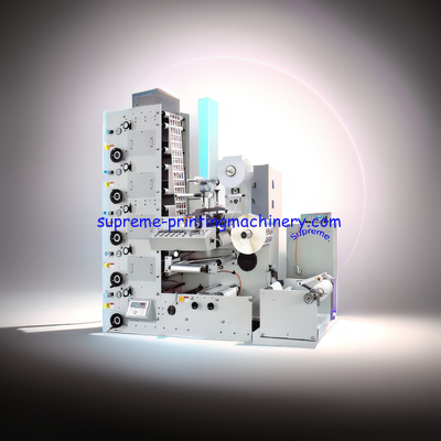 LABEL LOGO FLEXO PRINTING MACHINE web guide ultrasonic type 1 die cutting station separate unwinding two tower slitting