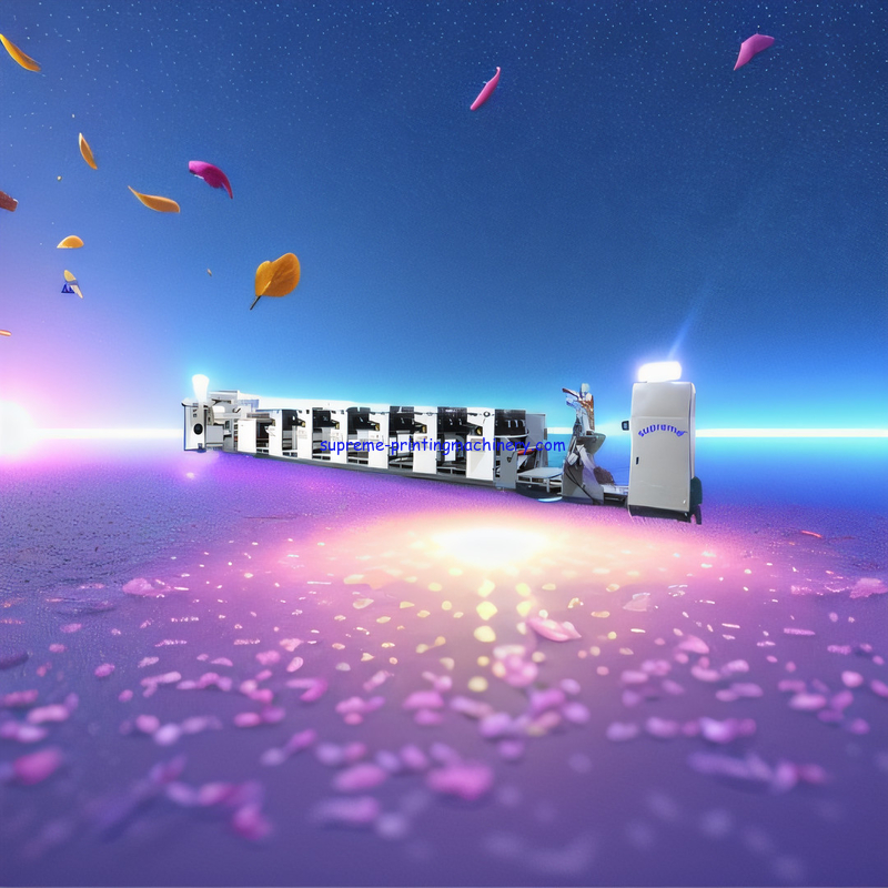 ROLL TO ROLL PAPER LABEL FLEXOGRAPHIC PRINTING MACHINE WITH HIGH TEMPERATURE ROLLER HORIZONTAL IN LINE PETAL FLEXO PRESS