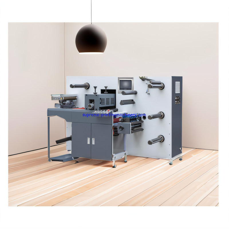 15KW INTERMITTENT ROTARY DIE CUTTING MACHINE AT 120M/MIN SLITTING SPEED MAX REWINDING DIAMETER 600MM WITH TURRET REWIND