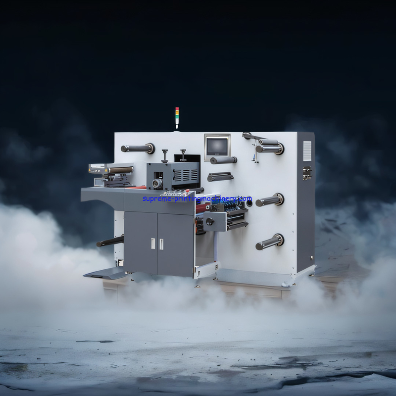 HIGH-SPEED ADHESIVE LABEL PAPER PROCESS MACHINERY 12KW POWER 650MM REWINDING DIAMETER SEMI-ROTARY DIE CUTTING MACHINERY