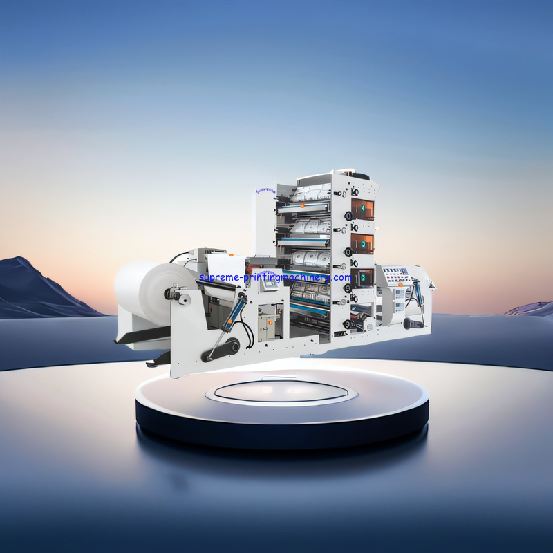 RY-1250 PAPER CUP FLEXO PRINTER SEPARATED UNWINDING DEVICE AT 1300MM UNWINDING DIAMETER BY HYDRAULIC LIFTER REWIND 1300